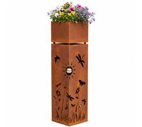 Colonne décorative, colonne à plantes, jardin, fleurs, terrasse, aspect rouillé, métal, 25 x 25 x 102 cm