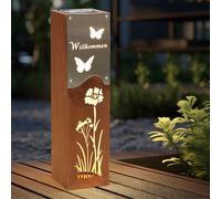 Colonne Décorative Extérieur Lampe Solaire Argent LED Batterie Inox de Jardin H