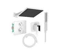 Colonne douche thermostatique Ecostat Square Douche de tête Pulsify S Flexible Designflex Douchette Pulsify E blanc mat