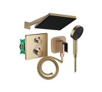 Colonne douche thermostatique Ecostat Square Douche de tête Pulsify S Flexible Isiflex Douchette Pulsify bronze brossé