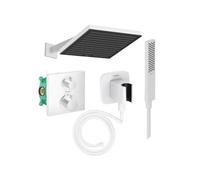 Colonne douche thermostatique Ecostat Square Douche de tête Pulsify S Flexible Isiflex Douchette Pulsify E blanc mat