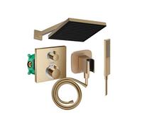 Colonne douche thermostatique Ecostat Square Douche de tête Pulsify S Flexible Isiflex Douchette Pulsify E bronze