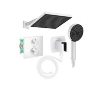 Colonne douche thermostatique Ecostat Square Douche de tête Pulsify S Flexible Isiflex Douchette Pulsify blanc mat