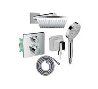 Colonne douche thermostatique Ecostat Square Douche de tête Vernis Shape Flexible Metaflex Douchette Vernis Blend chromé