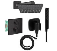 Colonne douche thermostatique Ecostat Square Douche de tête Vernis Shape Flexible Isiflex Douchette Pulsify E noir mat