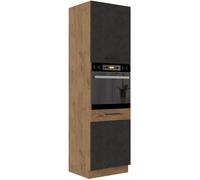 Colonne four cuisine ROCK - Mélaminé décor chêne lancelot et gris matera - 2 portes + 4 étagères - L60 x H210 cm
