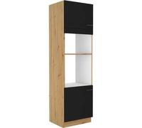 Colonne four micro-ondes - MODENA - 60 cm - 2 portes - Chene artisan et noir mat - CUISINIER