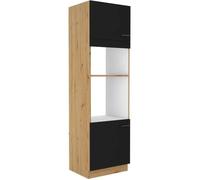 MODENA - Colonne four micro-ondes - 2 portes - 60 x 57 x 210 cm - Chêne artisan / Noir mat