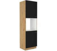 Colonne Four - Modena - 60 Cm - 2 Portes - Chene Artisan Et Noir Mat - Cuisinier