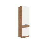 Colonne - Mélaminé chêne Lancelot et blanc brillant - 60 cm - Avec 2 portes