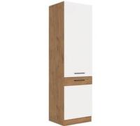 Colonne - Mélaminé chêne Lancelot et blanc brillant - 60 cm - Avec 2 portes