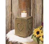 Colonne photophore "cœur" en bois en forme de bloc, 32 cm de haut, colonne en bois, colonne décorative avec verre à bougie, décoration pour le salon, l'entrée & la chambre à coucher, colonne à bougies