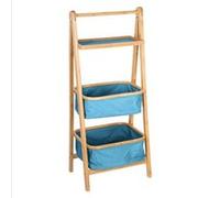 Colonne pliante 2 paniers bleus et 1 plateau en bambou