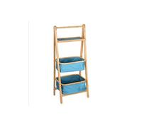 Colonne pliante 2 paniers bleus et 1 plateau en bambou Bambou / bleu G