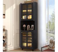 Colonne salle de bain-2 Portes-Armoire Haute Salle de Bain pour Salon Cuisine-Armoires d'angle éclairées par LED-MDF-H157.5cm-noir