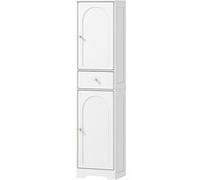 Colonne salle de bain design - 2 portes, 3 étagères, tiroir - dim. 40 x 29,5 x 170 cm - blanc doré Blanc G
