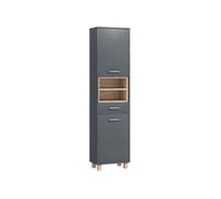 HomCom Colonne salle de bain H.160 cm – 2 portes, 2 niches, tiroir – gris effet bois clair naturel