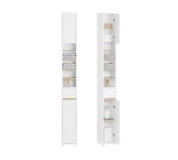 SoBuy Meuble Colonne Salle de Bain, Armoire de Rangement Placard de Rangement Étroite, 1 Tiroir, 2 Portes et 5 Compartiments Ouverts, Étagères Réglables, Blanc, 20x20x180 cm, BZR34-WN