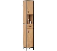 Colonne Salle de Bain EUGAD - 1 Tiroir, 2 Placards à Porte, 1 Casier Ouvert - 30x30x180cm - Chêne Clair+Noir