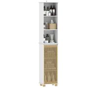 Colonne salle de bain - HOMCOM - porte à lattes en bambou et compartiments ouverts - 35 x 26 x 173 cm - blanc