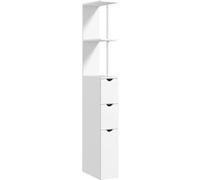 HomCom Meuble colonne salle de bain avec tiroirs, placard et étagères ouvertes 15×33×136,5 cm Blanc