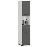 Colonne salle de bains AKORD FIN Blanche 30 cm 2 portes 1 tiroir façade Gris Graphite 5 étagères 30x30x140 cm