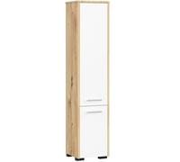 Colonne salle de bains AKORD FIN Chêne Artisan 30 cm 2 portes façade Blanche 5 étagères 30x30x140 cm
