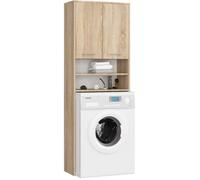 AKORD Meuble Buanderie Machine à Laver | L64 x H180 x P30 cm Poids 30 kg | Meuble pour Lave Linge avec Étagère 2 Portes 2 Casiers de Rangement Machine a Laver | Meubles de Salle de Bain