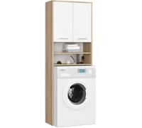 AKORD Meuble Buanderie Machine à Laver | L64 x H180 x P30 cm Poids 30 kg | Meuble pour Lave Linge avec Étagère 2 Portes 2 Casiers de Rangement Machine a Laver | Meubles de Salle de Bain