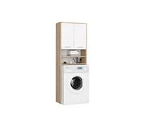 AKORD Meuble Buanderie Machine à Laver | L64 x H180 x P30 cm Poids 30 kg | Meuble pour Lave Linge avec Étagère 2 Portes 2 Casiers de Rangement Machine a Laver | Meubles de Salle de Bain