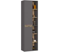 AKORD Colonne Salle de Bain Suspendue VAMI W50 - Meuble Mural 2 Portes, 10 Étagères - Rangement pour Cosmétiques et Serviettes, Fixation Murale - 50x170x30 cm - Gris Graphite & Chêne Artisan