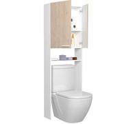 Colonne sanitaire / WC - Décor Chêne et Blanc - 2 portes - Salle de bain / buanderie - L64,2 x P21,8 x H184 cm - WOODY