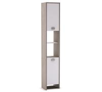 Colonne salle de bain en melamine avec 2 portes, Coloris chene champagne, 33.6 x 184.7 x 32.6 cm --