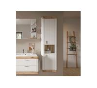 Colonne suspendue 2 portes décor blanc et chêne - LARRY