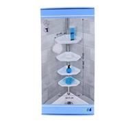 COLONNE TELESCOPIQUE ALUMINIUM + 4 ETAGERES PS + 1 PORTE SAVON - BLANC - Tendance