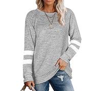 Coloody Femme T-Shirt à Manches Longues Sweatshirt Haut de Mode Décontracté Pull Col Rond Blouses Tuniques Tops(Gris Clair,S)