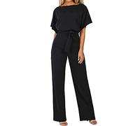 Coloody Femmes Combinaison Manches Courtes Barboteuse Jumpsuit Élégant Pantalon Lâche Combishort avec Ceinture