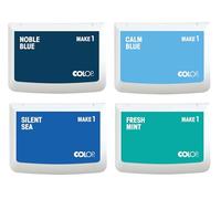 COLOP MAKE 1 Set de tampons encreurs "blue colours", 4 pièces de 50 x 90 mm chacune, tampons encreurs pour tampons manuels traditionnels et tampons créatifs