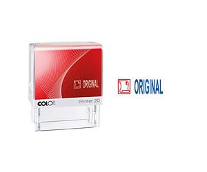 COLOP Tampon Texte Printer 20 avec Texte Original et Pictogramme imprimé Bleu/Rouge dans Un Carton Pliable