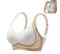 Color-Blocked Non-Marking Gathered Push-Up Bra, No Underwire, Powerful Push Up Seamless Bras for Women (Beige,Grand)