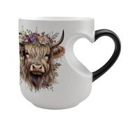 Color Changing Ceramic Coffee Mug | 400ml Heart Handle Cow Novelty Cup