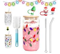 Color Changing Christmas Cup, Cute Color Changing Glass Cup with Leakproof Lid & Straw, Change Colors when Exposed to Cold, Reusable Travel Mug for Iced Coffee, Cold Drinks, Xmas Gift (1PC,380ml)