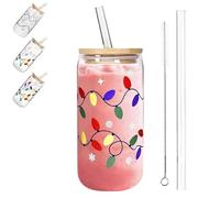 Color Changing Christmas Cup - Tasse en verre mignonne avec couvercle et paille - Réutilisable - Changement de couleur - Pour café glacé, lait, boissons froides (set A)