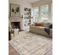 COLOR&GEOMETRY 150x243cm Machine Lavable Bas Pile Zone Tapis, Mince Vintage Doux - Tapis Géométrique avec TPE Antidérapant pour Le Salon, la Chambre à Coucher, Beige Clair et Marron