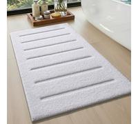 COLOR&GEOMETRY Tapis de Bain Antidérapant Sol Glissant 61x152 cm, Microfibre Absorbante Rayée Lavable, Blanc, pour Salle de Bain & Lavabo