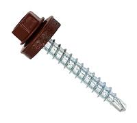 Color-Head Lot de 100 vis à tôle trapézoïdale, couleur marron rouge 4,8x60 mm, vis autoperceuses, à tôle avec rondelle EPDM, vis de toit galvanisées pour tôle trapézoïdale et toit en
