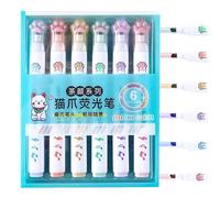 Color Highlighters Pack - Portable Fast Dry Marker Pens, Adorable Cat Paw Style, Multifunction School Writing Supplies, Vibrant Study Stationery Kit | For Note Taking Scrapbooking Journals Cards