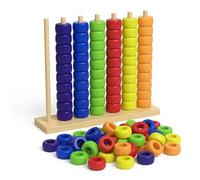 Color Matching Stacking Puzzle Game - Fast Pattern Challenge Ring Stack Board Game for 2 Players - Screen-Free Tabletop Brain Teaser for Family Game Night with Wooden Rack, 60 ABS Rings