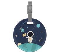 Color pop Etiquette sac ou bagage Ronde ENFANT (Imprimé Astronaute) - Fabrication française - En PVC - Sac de crèche ou sport/Cartable/Sortie scolaire - D. 7,5 cm