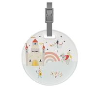 Color pop® Etiquette sac ou bagage Ronde ENFANT (Imprimé Dragon) - Fabrication française - En PVC - Sac de crèche ou sport/Cartable/Sortie scolaire - D. 7,5 cm